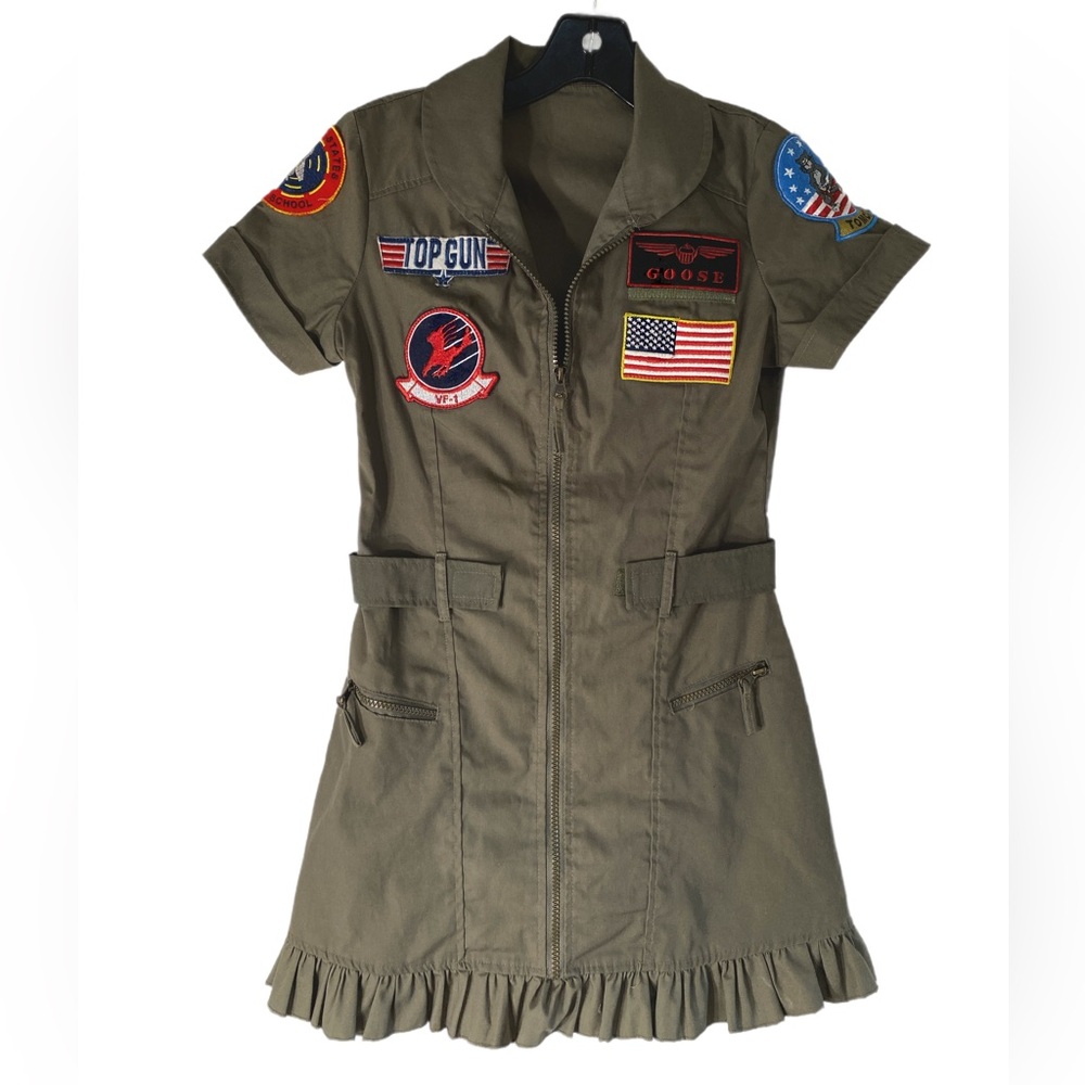 Women’s Top Gun Dress Size Small Maverick Military Aviator Pilot Costume Green